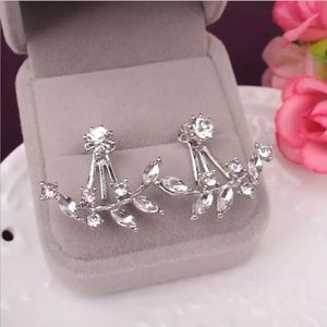 Silver Zircon Leaf Stud Earrings